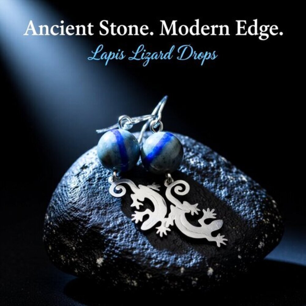 Lapis Lazuli Reptile Earrings | Nature Lover Gift | Reptile Gecko Charm Jewelry